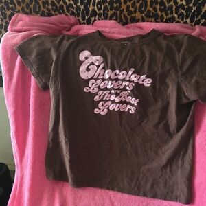Chocolate Lovers Brown Graphic Tee with Pink Script